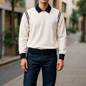 Bogey Boys by Macklemore NWT Terry Cloth Long Sleeve Polo Shirt, White/Black, M